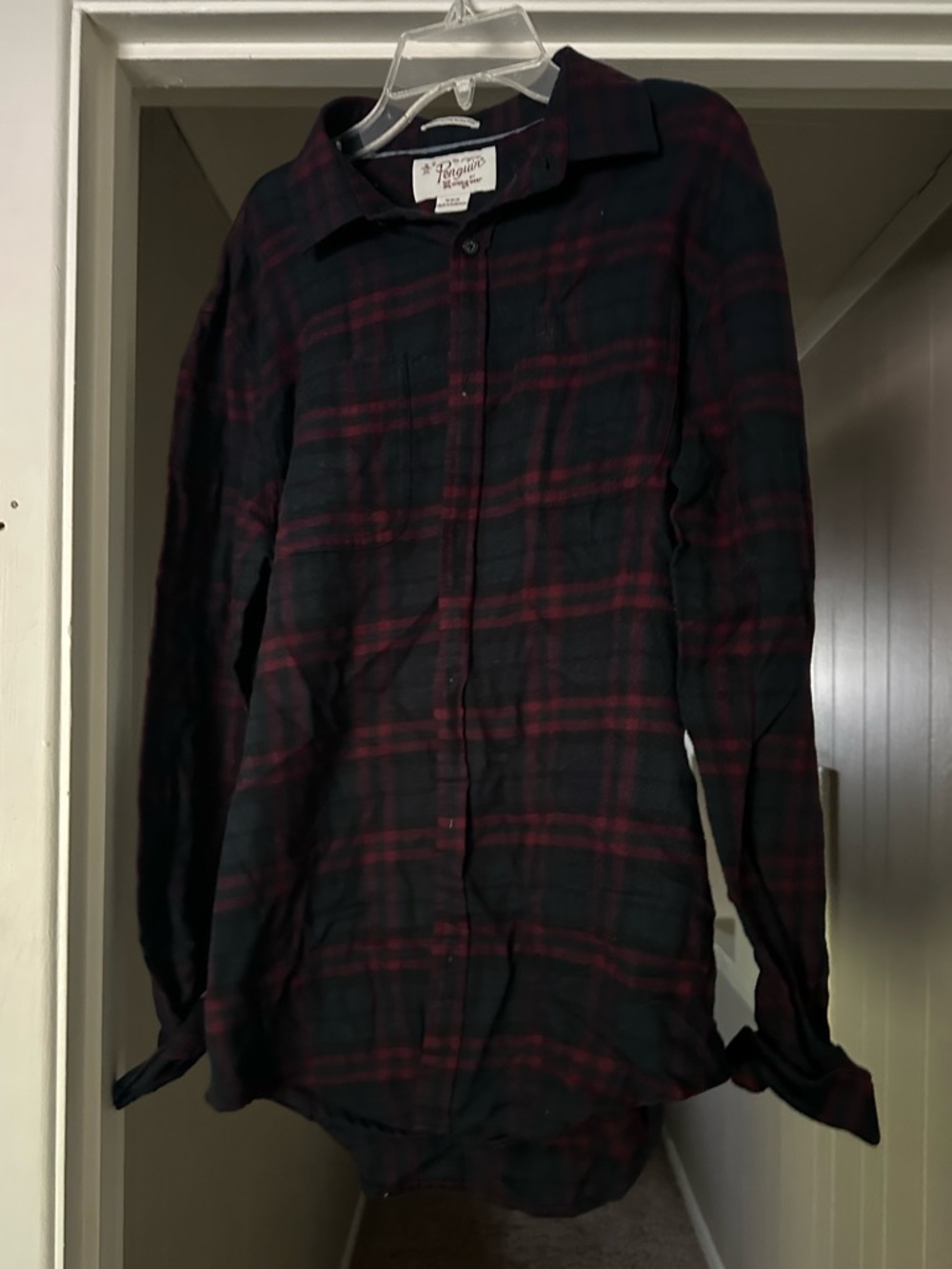 Original Penguin Black and Burgundy Plaid Button-Down Shirt